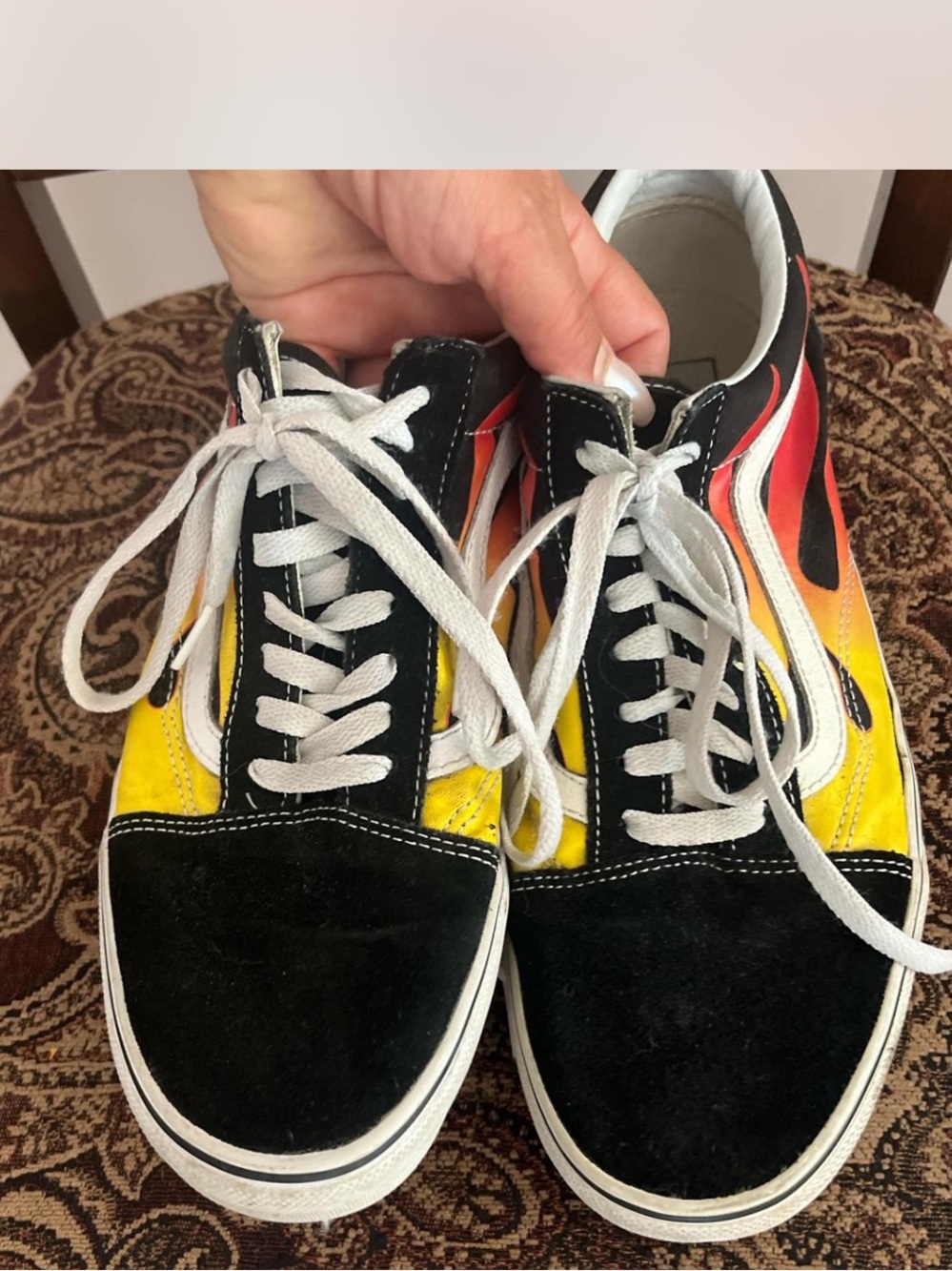 Men's Vans Flame Old Skool VN0A38G1PHN Black/True White Skateboard Shoes siz
